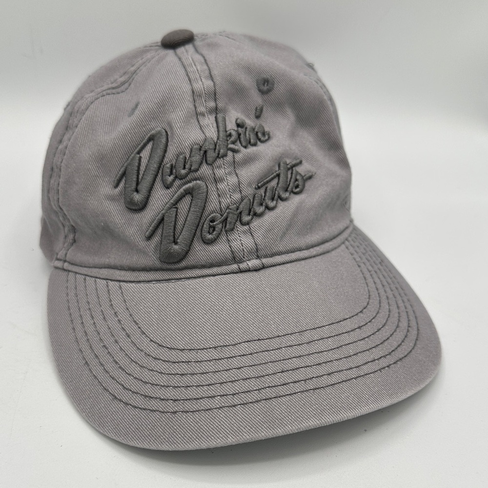 Dunkin' Donuts gray embroidered cursive spell out snapback hat